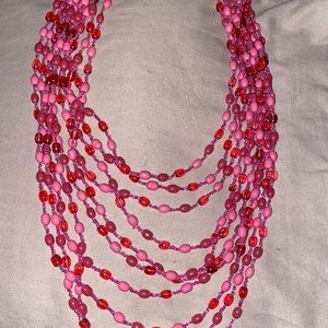 Multilayer pink beaded necklace